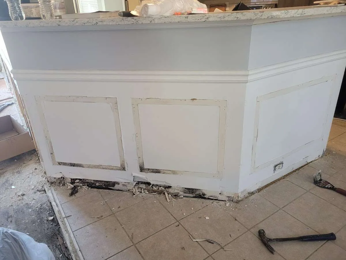 Water damage and mold on kitchen during Storm Damage Restoration in Willmar